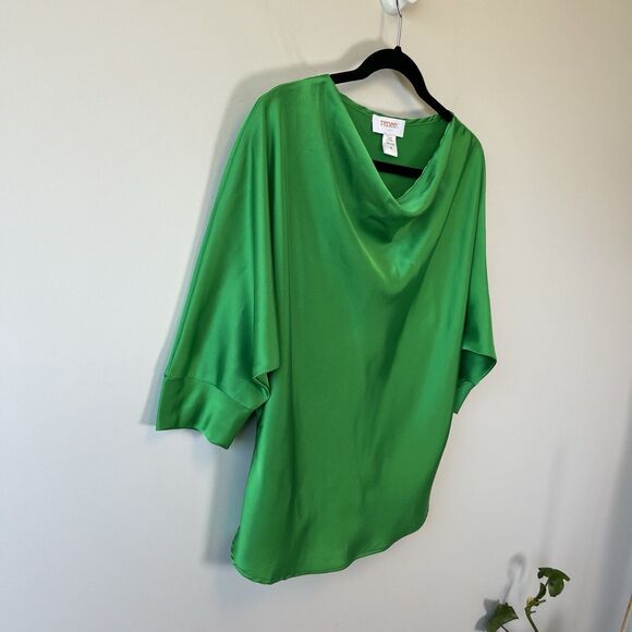 Renee Collection Satin Cowl Neck Blouse 3/4 Dolman Sleeve Green Size Small $148 - Picture 13 of 13
